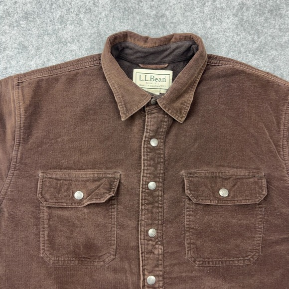 VTG LL Bean Corduroy Shirt Jac Mens Medium Brown Snap Fleece Lined Work Shacket - Picture 3 of 13